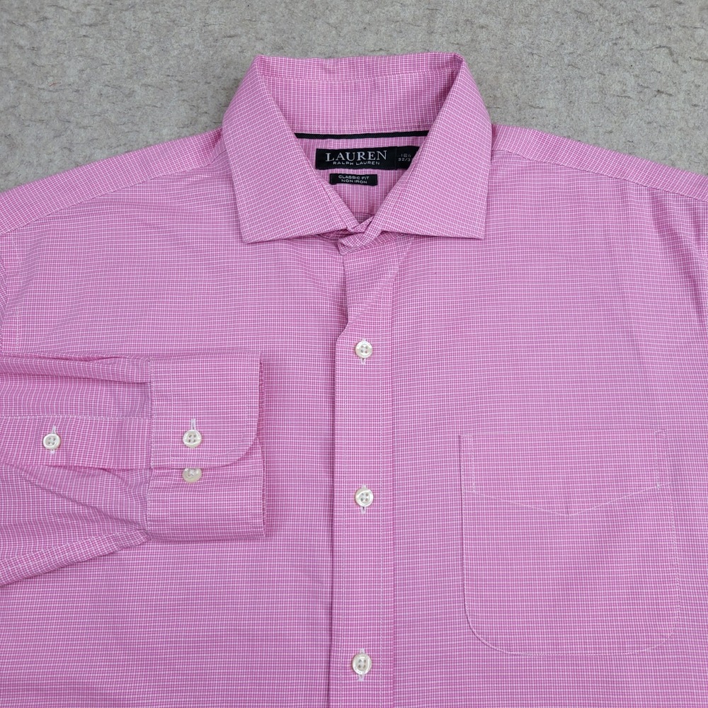 Lauren Ralph Lauren Shirt Mens 16.5‎ 32/33 Pink Check Long Sleeve Button Up
